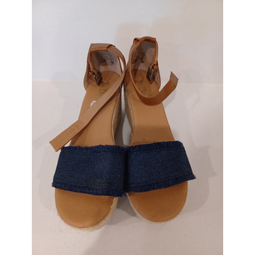 Brash Fabric Upper Vegan Leather Denim Twine Wedge sz 10